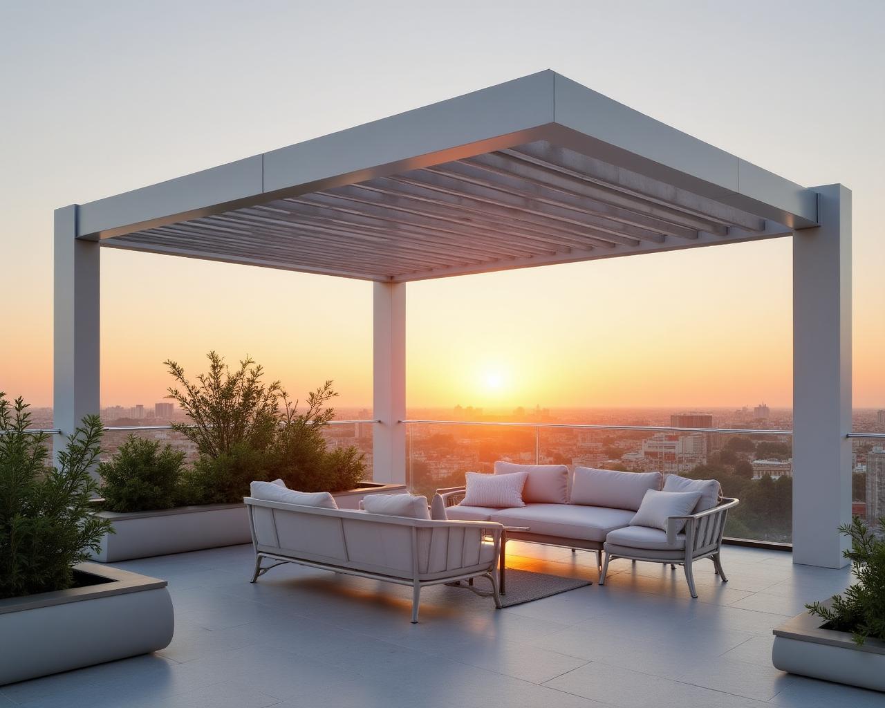 Instalación de pérgola bioclimática moderna en un jardín de Madrid