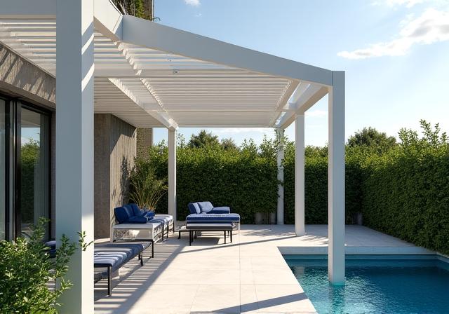 Instalación de pérgola bioclimática en terraza moderna
